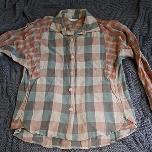 Ladies Button Down Plaid Shirt